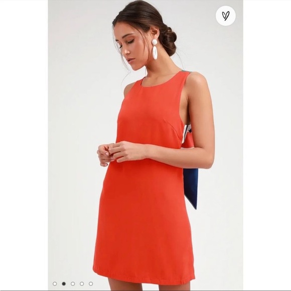 Lulus Joyful Red Orange Multi Stripe Tie-Back Mini Dress Size XL - Picture 2 of 9